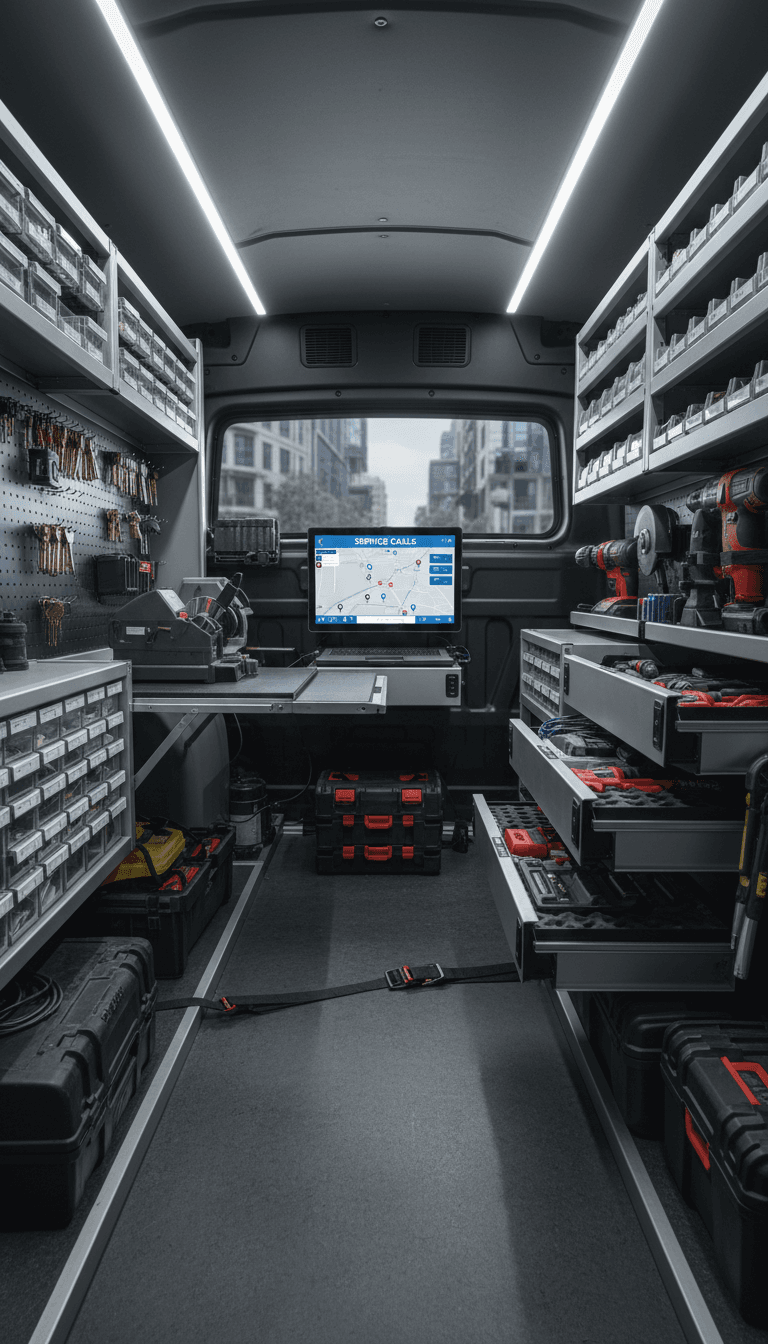 Locksmith service van with tools and equipment
