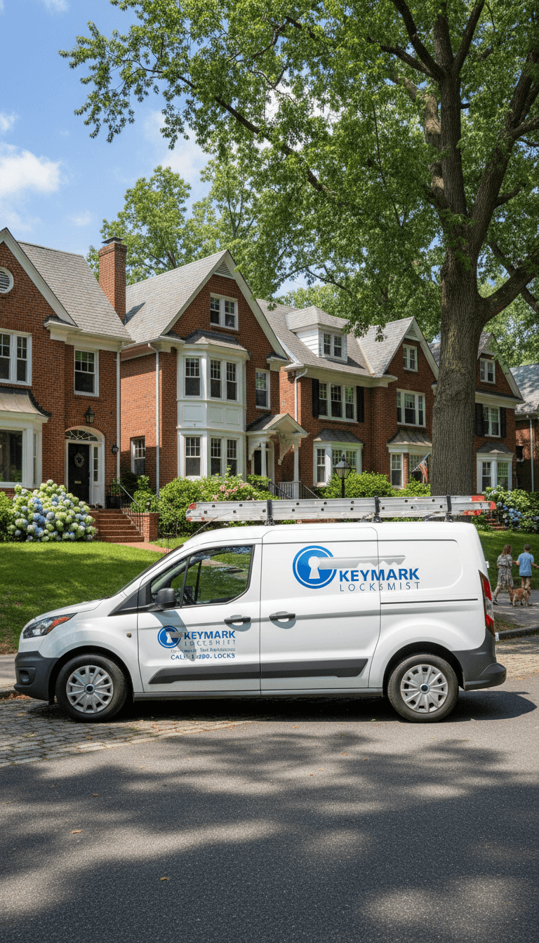 Keymark Locksmith service van in Greater Boston area neighborhood