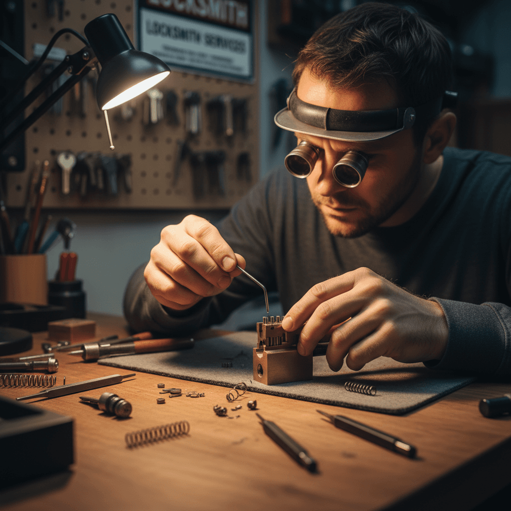 Locksmith repairing lock mechanism