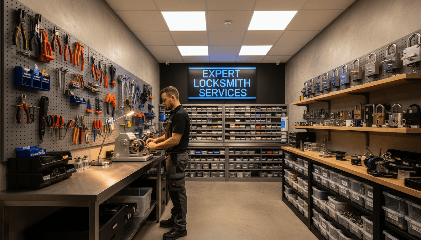 Locksmith with professional tools and master key systems